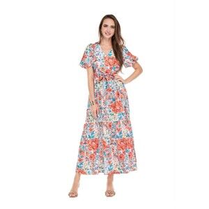 JADE by Melody Tam Floral Waist Tie Maxi Dress, Sz S